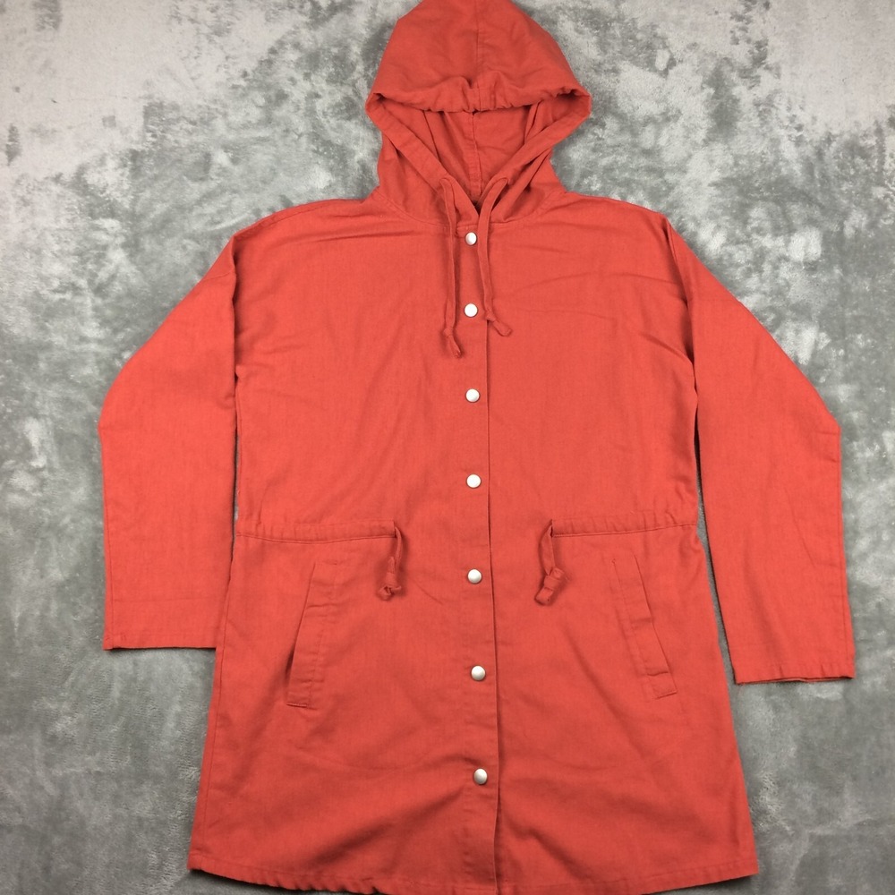 DKR‎ Linen Jacket Womens Small Medium LIghtweight Hooded Orange Lagenlook Top